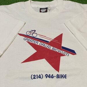 Vintage 80s Greater Dallas Bicyclist Club Logo Graphic Promo T-Shirt Large White